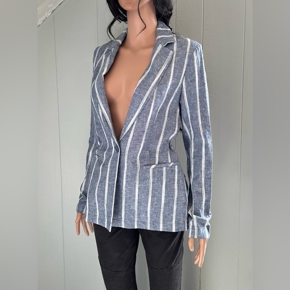 Drew Viscose Linen Blend Striped Blazer Jacket Blue White Size XS NWT - Picture 4 of 9
